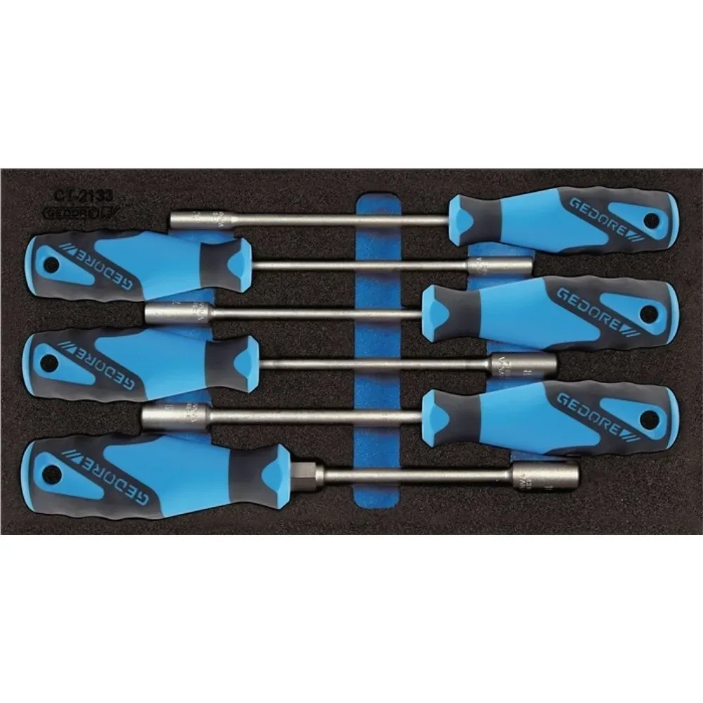 Gedore Werkzeugeinlage 1500 CT1-2133, 1/3 Modul, inkl. Steckschlüsselsortiment, 6-tlg., B 157,5 x T 310 x H 35 mm, Schaumstoff, schwarz/blau