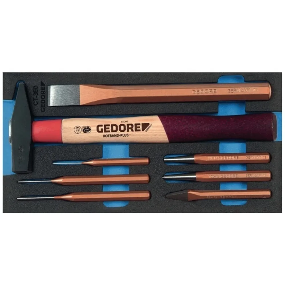 Gedore Werkzeugeinlage 1500 CT1-350, 1/3 Modul, inkl. Schlagwerkzeugsortiment, 8-tlg., B 157,5 x T 310 x H 35 mm, Schaumstoff, schwarz/blau