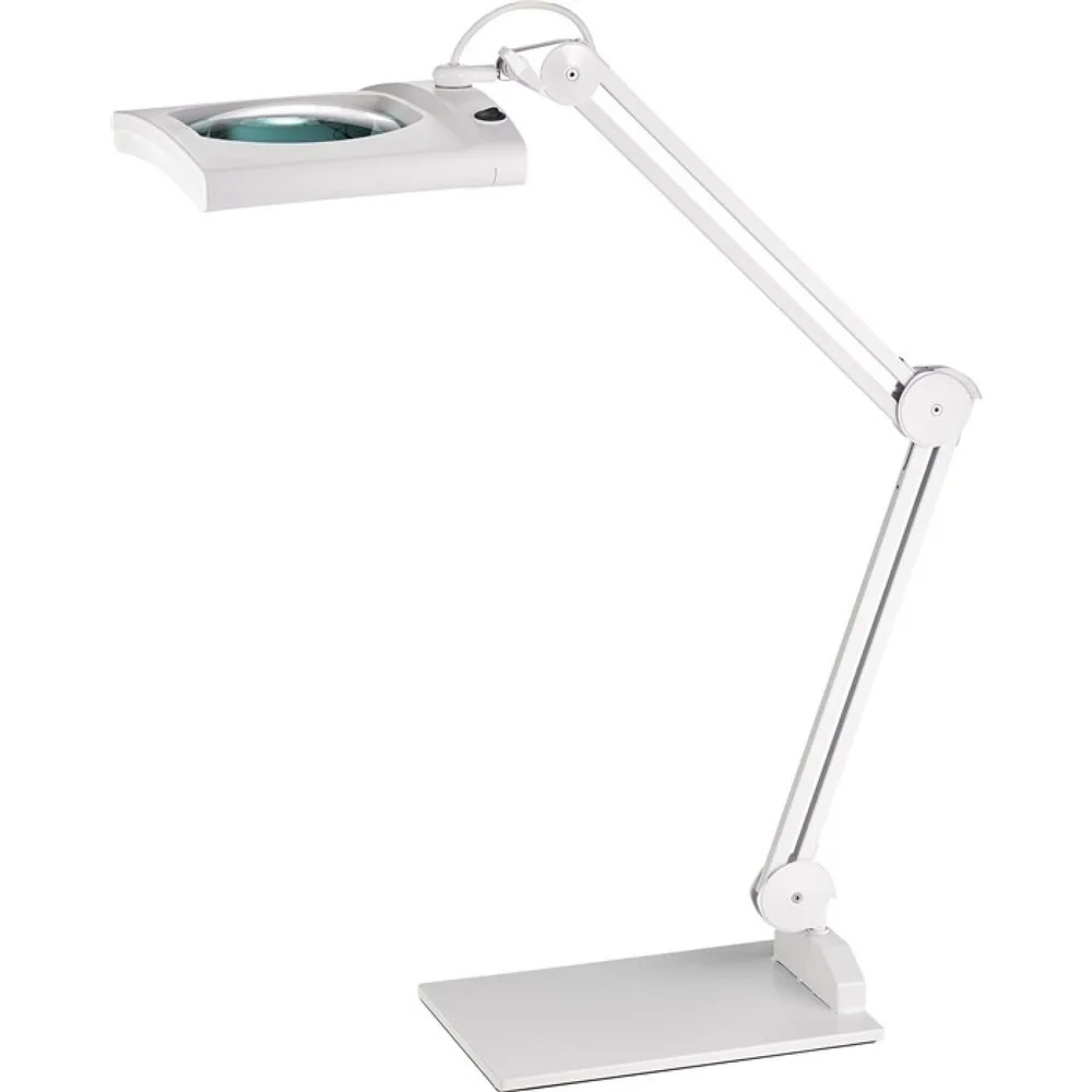 LED-Lupenleuchte Glaslinse 190,5mm (7,5?) Standfuss weiss Abdeck., eckiger Kopf