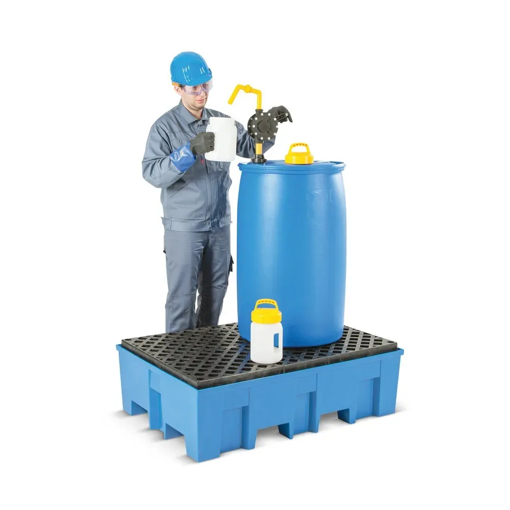 asecos® Auffangwanne aus PE mit Einfahrtaschen, 4x 200 l, HxBxT 300 x 1.235 x 1.235 mm, Gitterrost aus PE