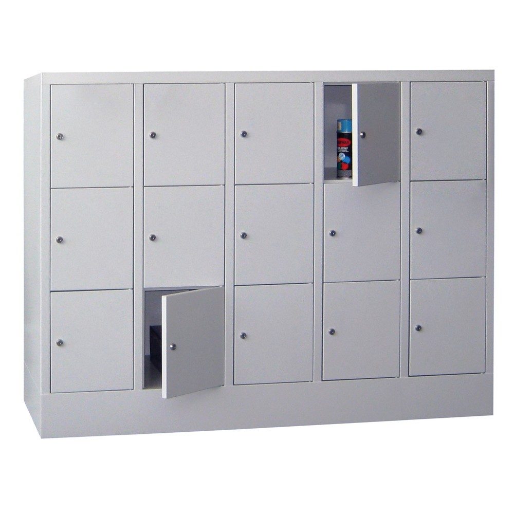 PAVOY Schliessfachschrank mit Zylinderschloss, 5 x 3 Fächern, HxBxT 1.187 x 1.500 x 500 mm, enzianblau, lichtgrau
