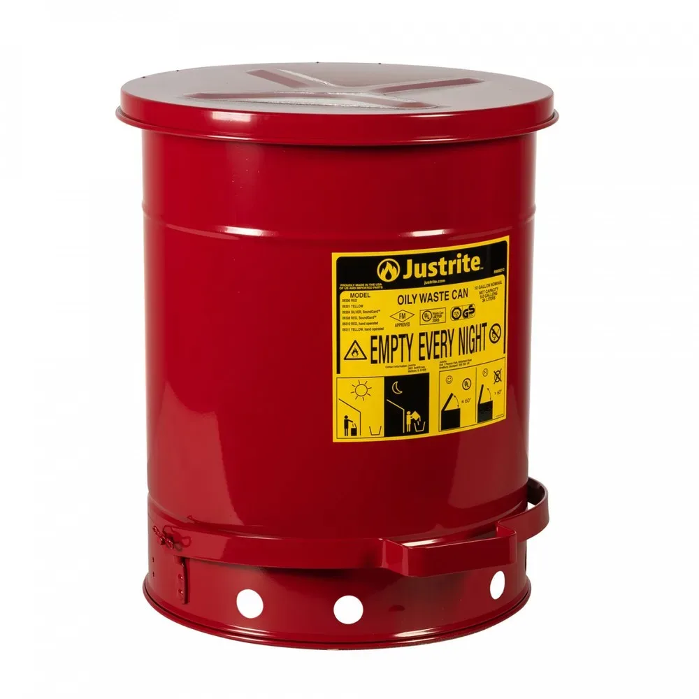 Justrite® Werkbank-Sammelbehälter SoundGuard?, Fusspedal, rot, 34 Liter
