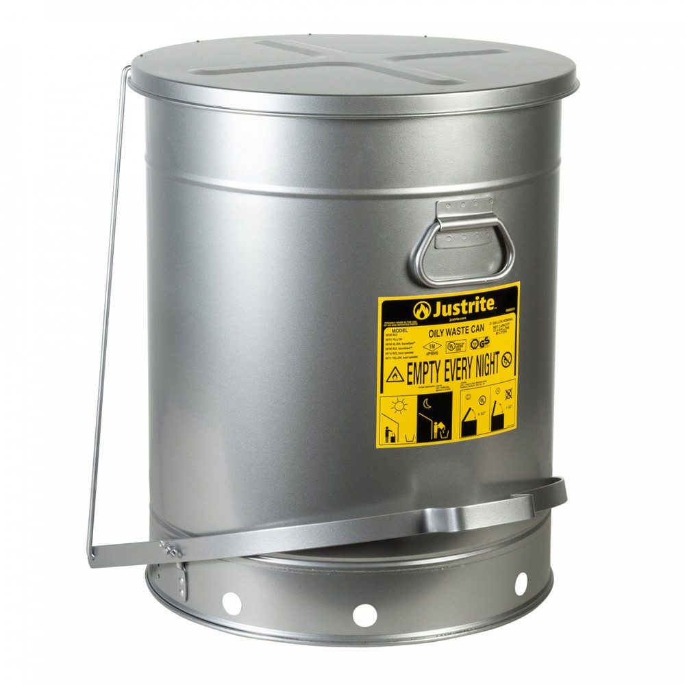 Justrite® Werkbank-Sammelbehälter SoundGuard?, Fusspedal, silber, 80 Liter