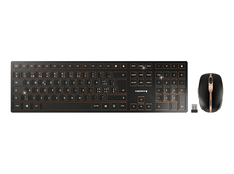 Cherry - DW 9100 Slim, Schweizerisches Layout, QWERTZ Tastatur, kabellose Tastatur- und Maus set -bronze, Schwarz