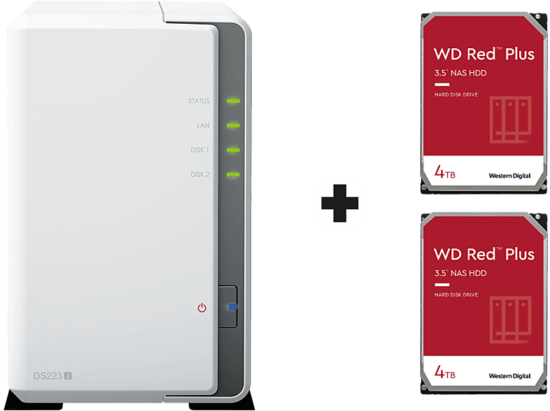 SYNOLOGY DiskStation DS223j mit 2x 4TB WD Red Plus NAS (HDD) - (HDD, SSD, 8 TB, Weiss)
