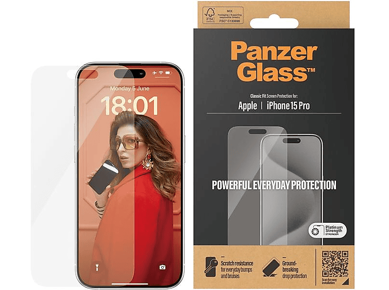 PANZERGLASS IPH15P CLASSIC FIT AB FILM - Displayschutzglas (Passend für Modell: Apple iPhone 15 Pro)