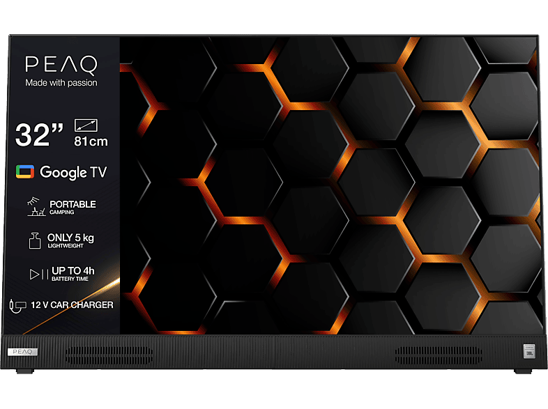 PEAQ PTV 32GH-5024C-B Portable TV mit integriertem Akku (Flat, 32 / 80 cm, HD-ready, Smart TV)