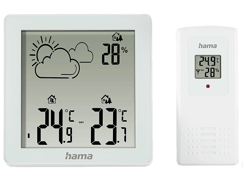 hama 00222234 Wetterstation Zakynthos, Thermometer, Hygrometer, mit Außensensor, Weiß