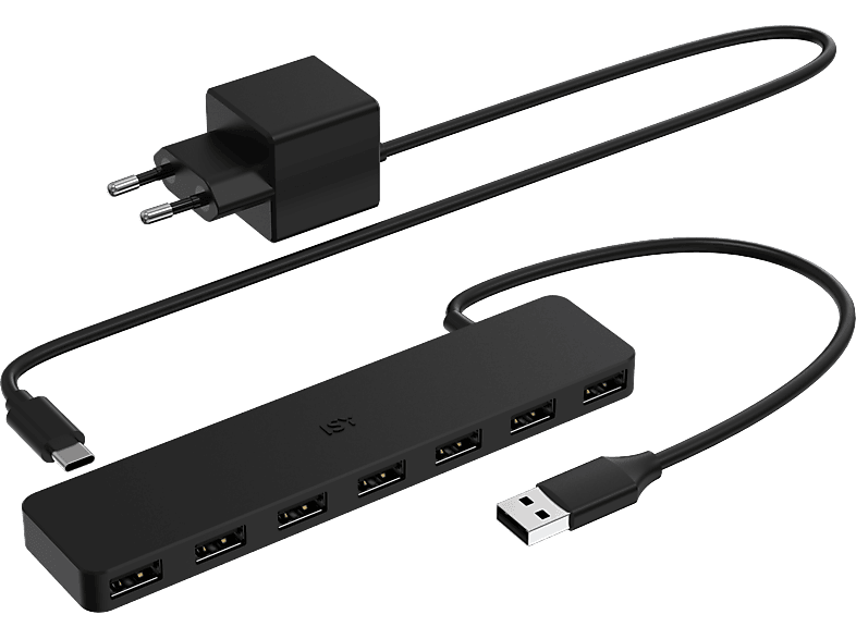 ISY IHU 3002 7-Port, USB Hub, Schwarz