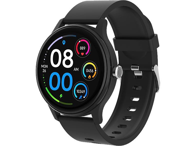 PEAQ PSW 100-BK Smartwatch Kunststoff Gummi, 22mm, Schwarz