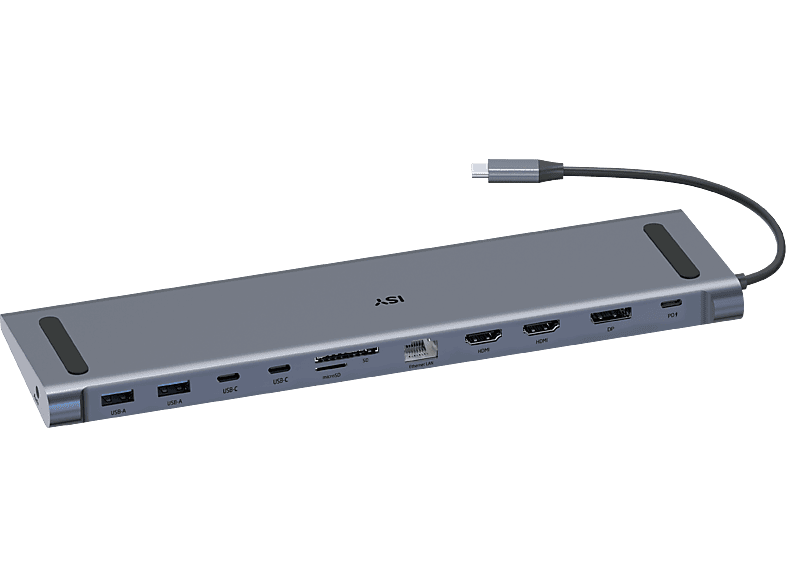 ISY IDO-1100 USB-C Multiport Docking Station + Power Delivery, Aluminium grau