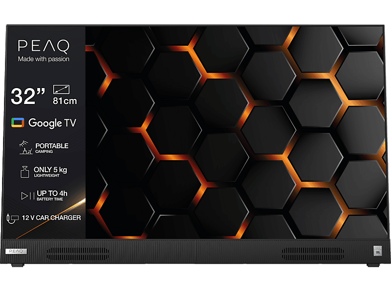 PEAQ PTV 32GF-5025C-B Portable TV mit integriertem Akku (Flat, 32 / 80 cm, Full-HD, Smart TV)