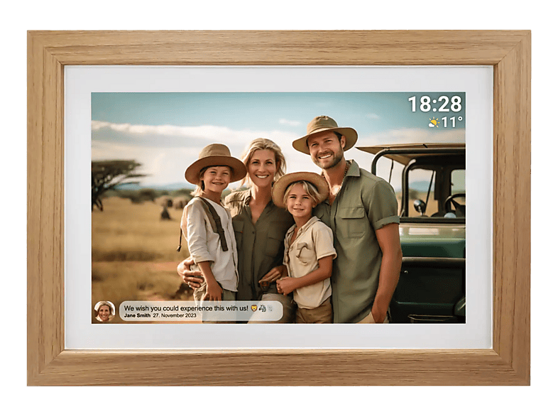 DENVER - PFF-1042LW 10,1 Zoll digitaler Wi-Fi-Fotorahmen mit FRAMEO-Software. Rahmen aus Eichenholz.