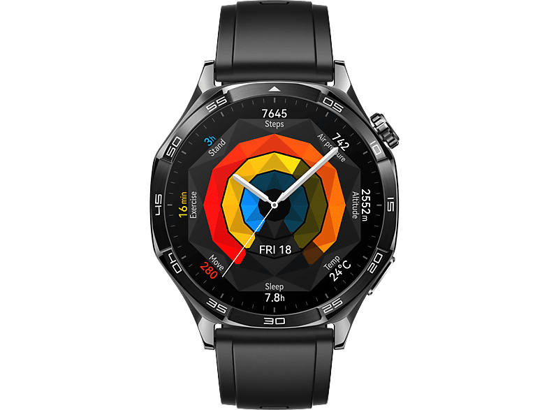 HUAWEI WATCH GT 5 (46 mm) Smartwatch Edelstahl, Polymer-Komposit Fluorelastomer, 140?210 mm, Schwarz