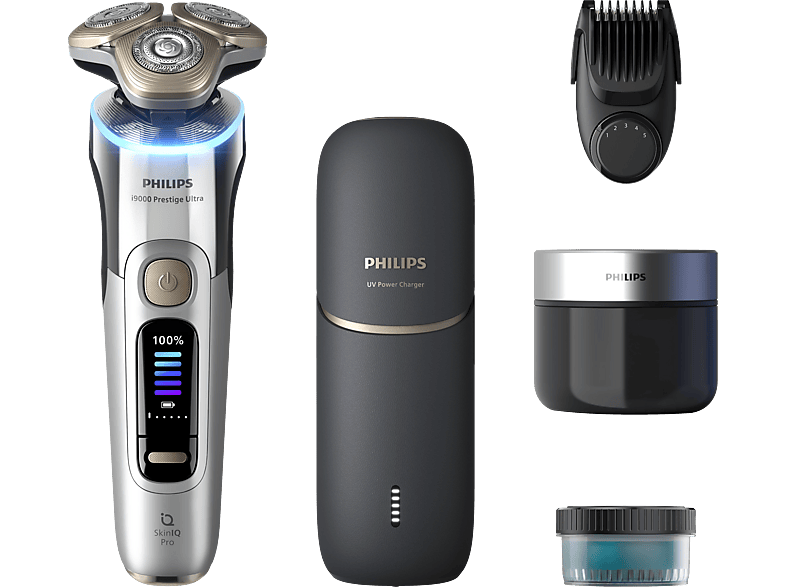 PHILIPS XP9404/46 Nass- und Trockenrasierer i9000 Prestige Ultra Chrom (NanoTech Dual Precision-Klingen, Reinigungsstation: Ja)