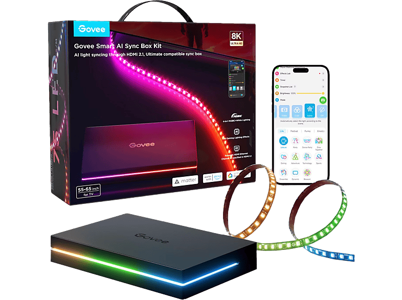 GOVEE AI Sync Box Kit 55-65 mit LED-Streifen RGBIC