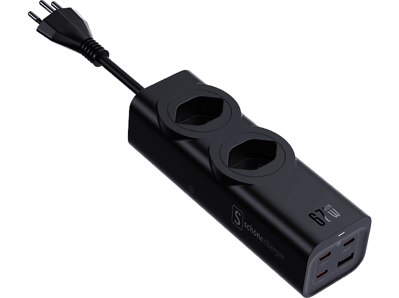 Schöneberger Steckdosenleiste | 2 x Typ 13 | Fast Charging | 67 w | schwarz