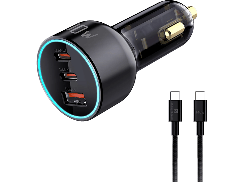SCHOENENBERGER 100W 3-Port Auto-Ladegerät, Schwarz