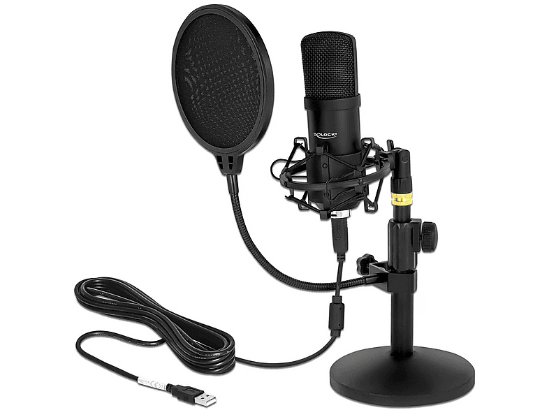 DELOCK 66300 Mikrofon Set für Podcasting und Gaming, Schwarz