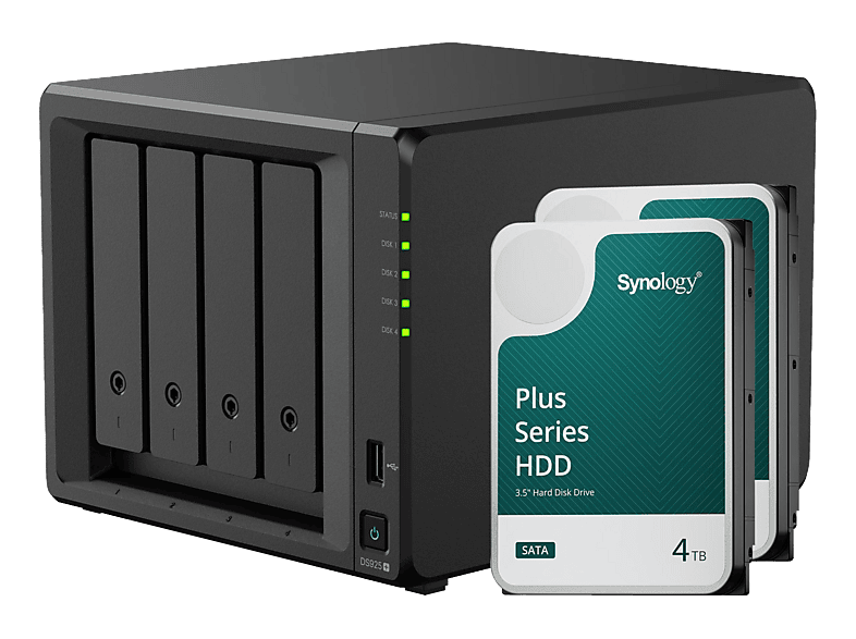 SYNOLOGY DiskStation DS925+ mit 2x 4TB Plus Series HDD NAS 3.5 Anzahl Festplattenschächte: 4 Schwarz