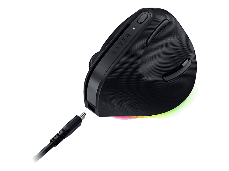 RAZER Razer Pro Click V2 Vertical Edition Maus, HyperSpeed Wireless (2,4 GHz), Bluetooth ? bis zu 3 Hosts, USB-C (kabelgebunden), 30000 dpi, Optisch mit Leuchtdioden, Schwarz