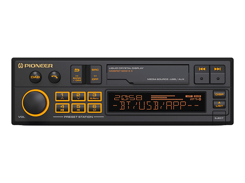 Pioneer Pioneer SXT-C10PS, Schwarz, 1 DIN, 88 W, 50 W, Android, AAC, FLAC, MP3, WAV, WMA Autoradio Retro Design, DAB+