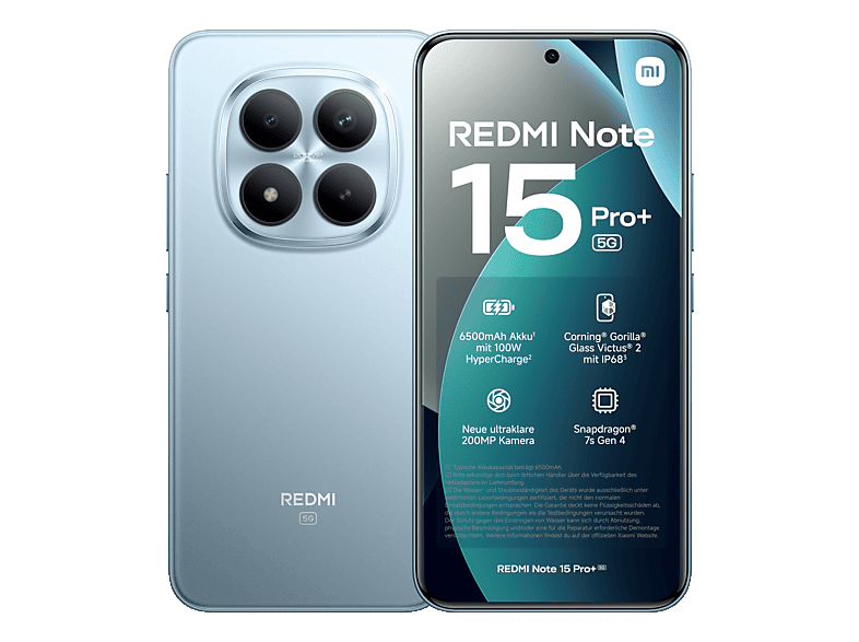 Xiaomi Redmi Note 15 Pro+ - 512 GB, Glacier Blue, 6.83'', 200 MP Smartphone – Xiaomi Redmi Note 15 Pro / Pro+