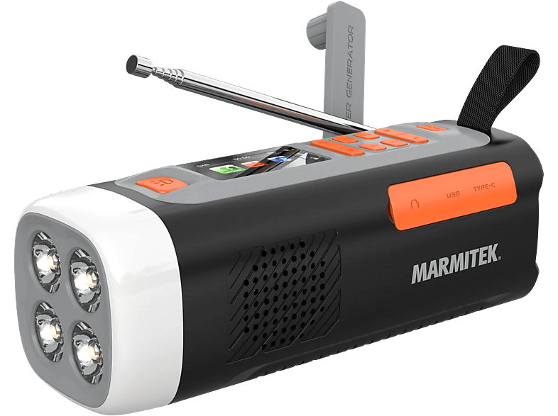 MARMITEK RESQ 200 Kurbelradio, Digital, DAB+, DAB, FM, Bluetooth, Schwarz/Grau