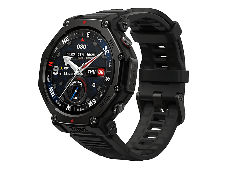 AMAZFIT T-Rex 3 Pro (48 mm) Smartwatch Faserverstärkter Kunststoff, Lünette und Knöpfe: Titan der Güteklasse 5 Silikon, 145-210 mm, Tactical Black
