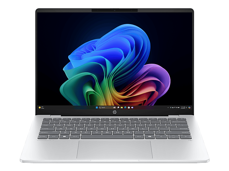 HP OmniBook 5 14-he0104nz, Notebook, mit 14 Display, Qualcomm® Snapdragon® X Plus X1P-42-100 Prozessor (30 MB Cache, bis zu 3.4 GHz), 16 GB RAM, 512 SSD, Qualcomm Adreno? Onboard Graphics, Glacier Silver, Windows 11 Home