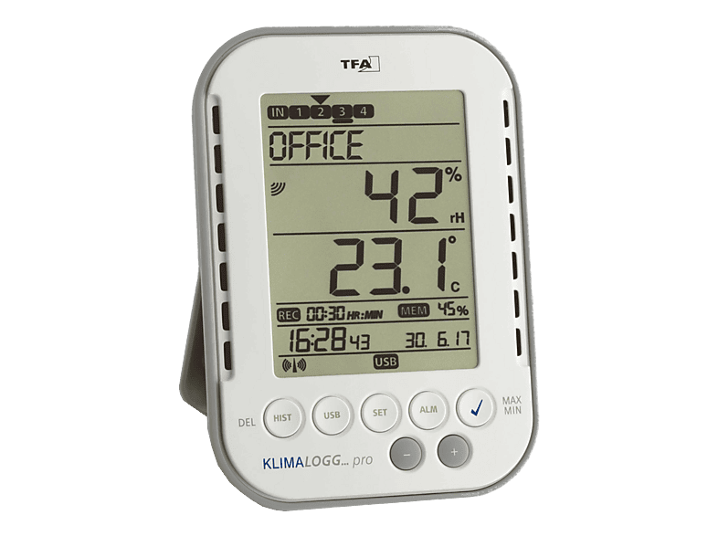 TFA Dostmann KlimaLogg Pro Luftfeuchtemessgerät (Hygrometer) 1 % rF 99 % rF Datenlogger und Funk-USB-Schnittstelle,
