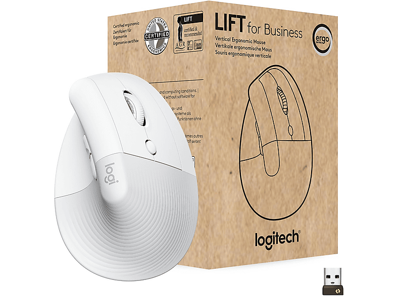 LOGITECH Lift for Business Vertikale Maus, Kabellos, 4000 dpi, Weiss