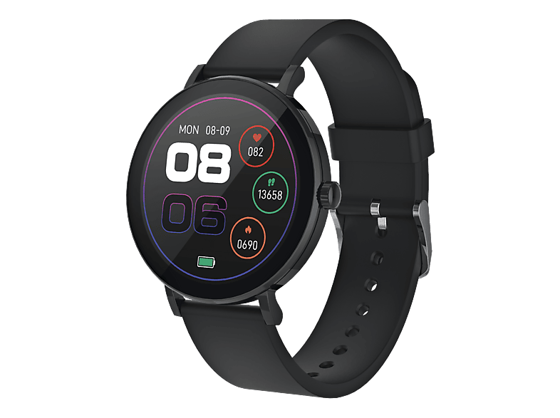 PEAQ PSW 200-BK Smartwatch Metall Gummi, 18 mm, Schwarz