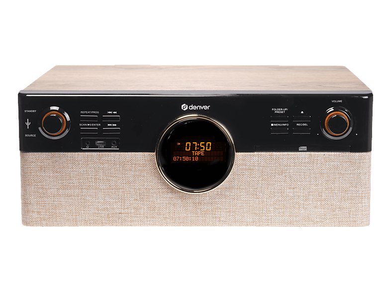 Denver MRD-180 Retro Stereoanlage DAB+, Bluetooth®, CD, Kassette, Plattenspieler, Schwarz, Holz