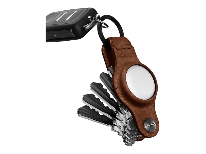 KEYSMART Air Genuine Leather Compact KS040-BRN-LEA Key Holder for AirTag, Brown