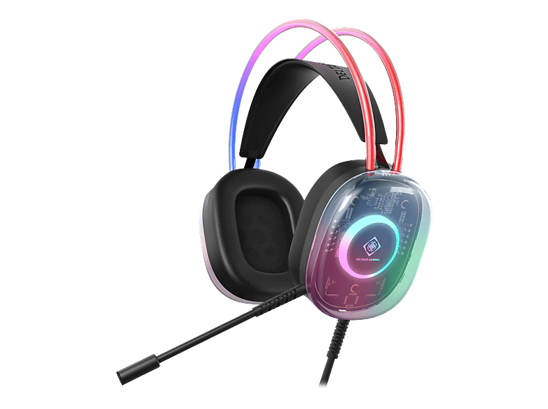 DELTACO GAMING Headset DH230 RGB GAM-186 Semi-transp.Headband,Earcups