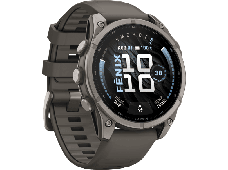 GARMIN f?nix® 9 (47 mm) Multisport GPS-Smartwatch Faserverstärktes Polymer mit Titan-Rückseite Silikon, 125-208 mm, Kieselgrau/Titan
