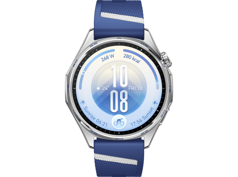 HUAWEI WATCH GT 7 (46 mm) Smartwatch Vorderes Gehäuse: Edelstahl, Hintere Abdeckung: schwarzer Kunststoff Fluorelastomer, 140 - 210 mm , Edelstahl/Blau/Weiss