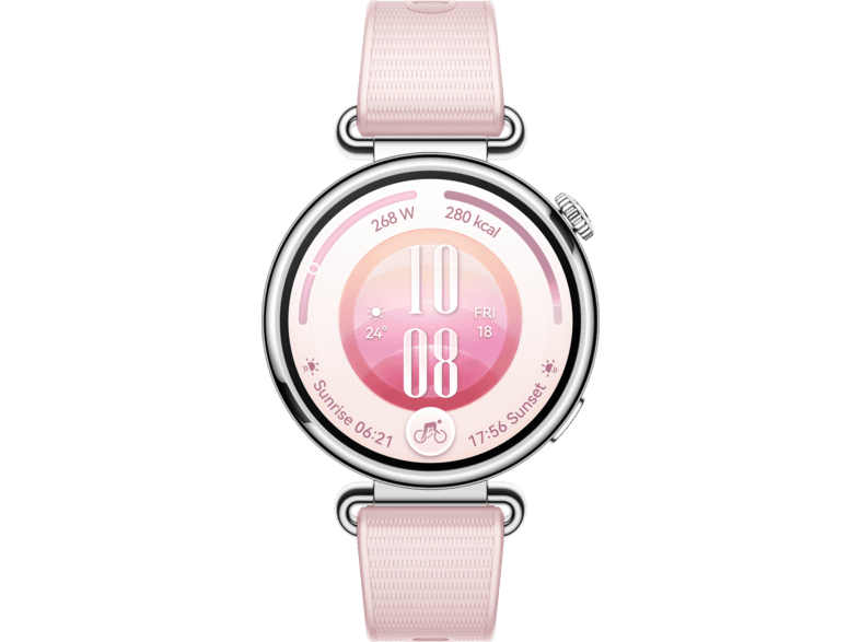 HUAWEI WATCH GT 7 (41 mm) Smartwatch Vorderes Gehäuse: Edelstahl, Hintere Abdeckung: schwarzer Kunststoff Fluorelastomer, 120 - 190 mm , Edelstahl/Pink