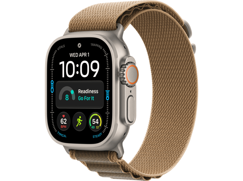 APPLE Watch Ultra 4 (GPS + Cellular) 49 mm Smartwatch Titan, Klasse 5, 165 - 210 (L), Natural Titanium Case/Desert Alpine Loop