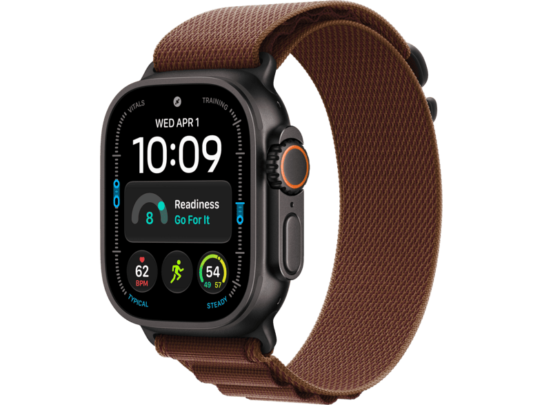 APPLE Watch Ultra 4 (GPS + Cellular) 49 mm Smartwatch Titan, Klasse 5, 130 - 160 (S), Black Titanium Case/Burgundy Alpine Loop