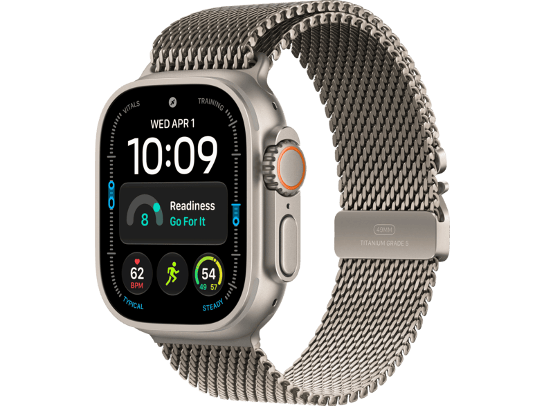 APPLE Watch Ultra 4 (GPS + Cellular) 49 mm Smartwatch Titan, Klasse 5, 155 - 185 (M), Natural Titanium Case/Natural Milanese Loop