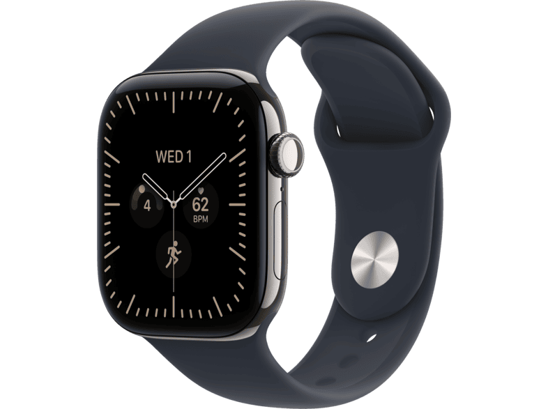 APPLE Watch Series 12 (GPS + Cellular) 42 mm Smartwatch Titan, 130 - 180 (S/M), Natural Titanium Case/Navy Blue Sport Band