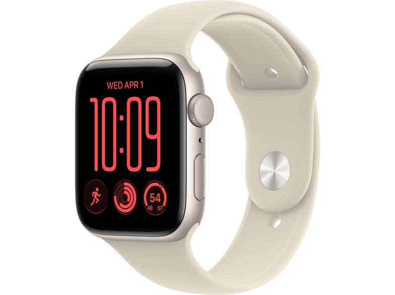 APPLE Watch SE 3 (GPS) 44 mm Smartwatch Aluminium Gummi, 140 - 190 (S/M), Starlight/Sand Sport Band