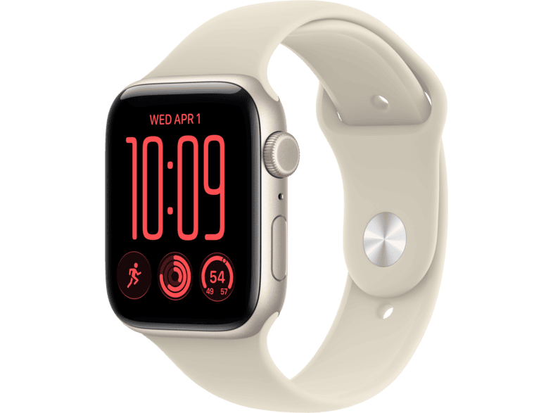 APPLE Watch SE 3 (GPS + Cellular) 44 mm Smartwatch Aluminium Gummi, 140 - 190 (S/M), Starlight/Sand Sport Band