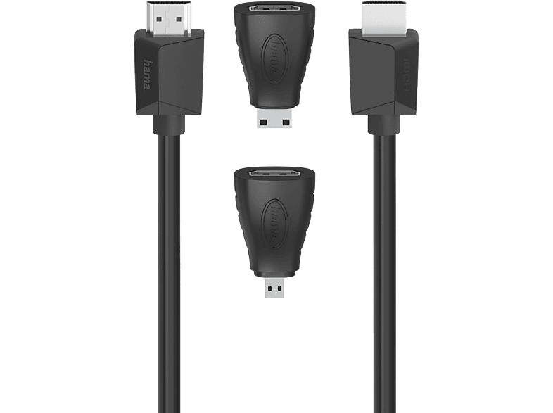 HAMA 200705 HS HDMI 4K W/2XHDMI ADP 1.5M - HDMI-Kabel (Schwarz)