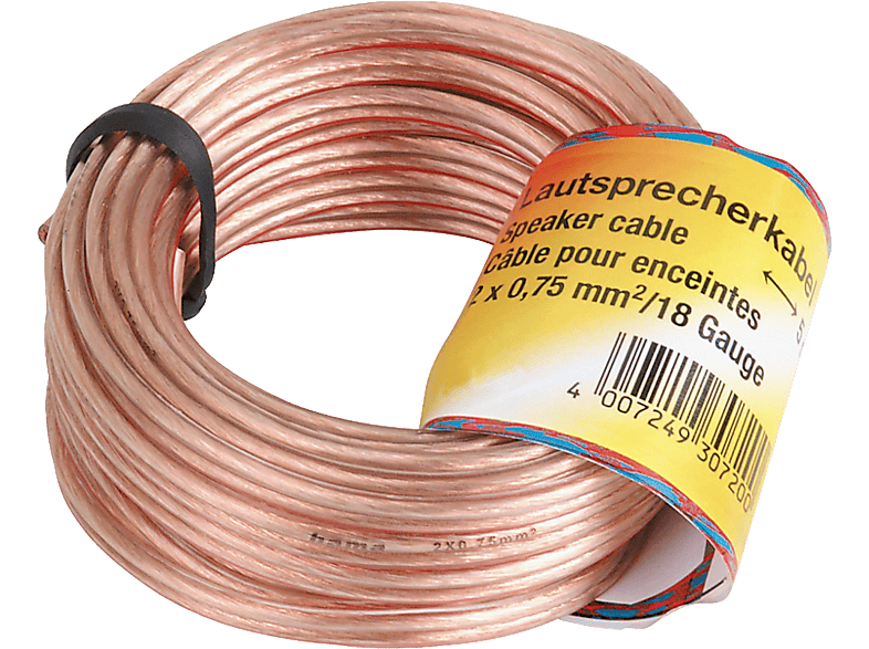 Hama - Lautsprecherkabel, 2x 0,75 mm², 10 m, Transparent, One Size