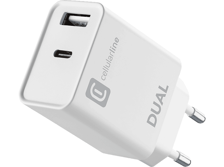 Cellularline Dual Charger 20W Weiss USB Ladegerät – USB C Kabel/Adapter/Ladegerät