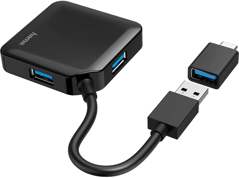 hama 00200116 USB-Hub, 4 Ports, USB 3.2 Gen1, 5 Gbit/s, inkl. USB-C Adapter
