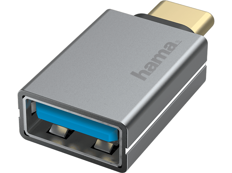 hama 00200300 USB-OTG-Adapter, USB-C-Stecker - USB-Buchse, USB 3.2 Gen1, 5 Gbit/s, Alu